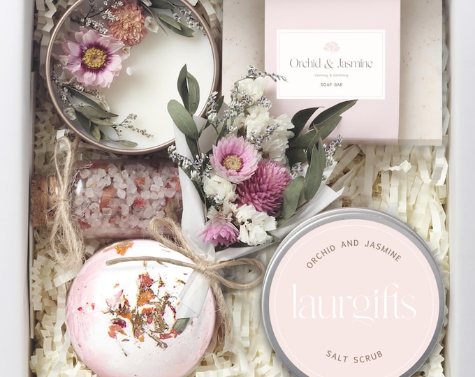 Birthday Spa Gift Box for Her | Self Care Set | Orchid Jasmine Floral Gift Women