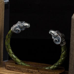 Viking Leather Bracelet with Ram Heads – Sterling Silver 925, Genuine Leather, Brutalist Bracelet –  Bracelet Gift, Armenian Jewelry