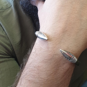 Sterling Silver Bullet Bracelet – Green Braided Leather Cuff for Men – Secret Bullet Viking Jewelry, Bracelet stash bullet, Bullets Bracelet