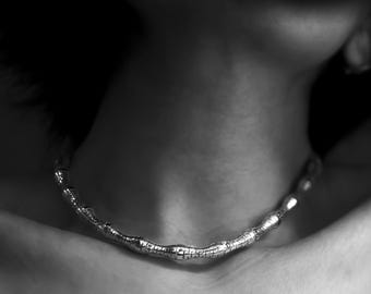 Chunky Silver Choker Necklace Geometric Unique Textured Chain for Minimalist Jewelry Lovers Bold Modern Jewelry Gift Silver Collar Necklace