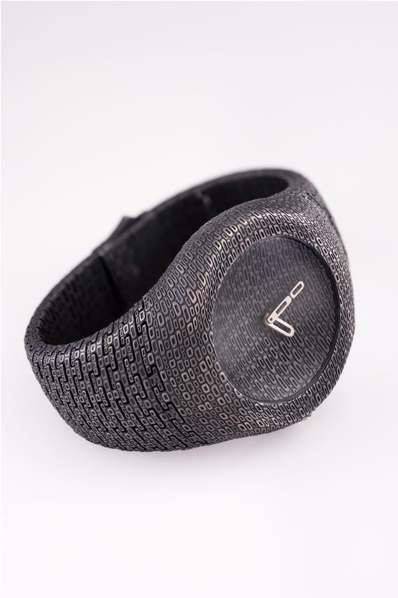 Sterling Silver Cuff Watch, Wide Textured Wristwatch, Modern Statement Jewelry Watch, Handmade Unisex Minimalist Watch Quartz or Automatic