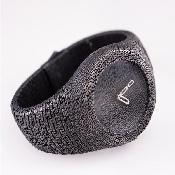 Sterling Silver Cuff Watch, Wide Textured  Wristwatch, Modern Statement Jewelry Watch, Handmade Unisex Minimalist Watch Quartz or Automatic