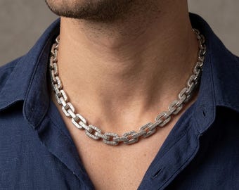 Chunky 925 Sterling Silver Anchor Chain Necklace | Unisex Textured Link Choker