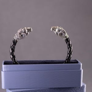 Viking Leather Bracelet with Ram Heads – Sterling Silver 925, Genuine Leather, Brutalist Bracelet –  Bracelet Gift, Armenian Jewelry