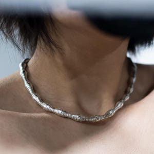 Chunky Silver Choker Necklace Geometric Unique Textured Chain for Minimalist Jewelry Lovers Bold Modern Jewelry Gift Silver Collar Necklace