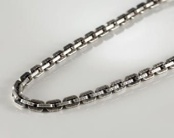 Collar de cadena de caja de plata esterlina 925 oxidada hecho a mano, joyería unisex llamativa