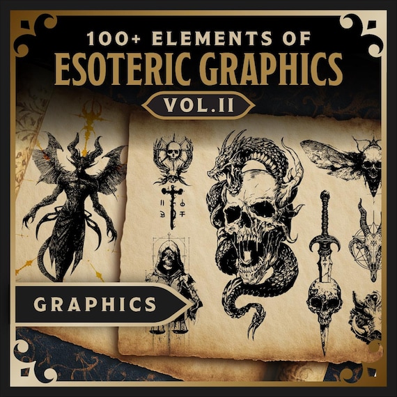 Esoteric Sigils & Occult Symbols – 100+ Distressed PNGs + Vector – Fantasy Necromancer Graphics Pack Volume 2