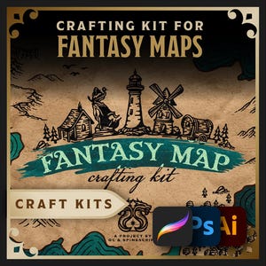 Fantasy Map Maker's Kit – 100+ items, starterskaarten, penselen, lettertypen, vintage texturen + vectorbestand