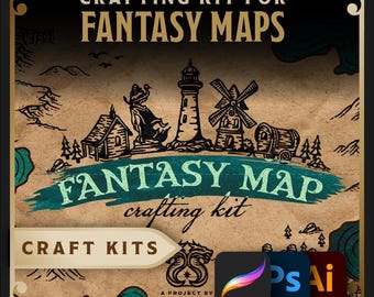 Fantasy Map Maker’s Kit – 100+ Assets, Starter Maps, Brushes, Fonts, Vintage Textures + Vector File