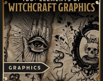 Witchcraft Graphic Pack – 100 Vintage Magical Elements – PNG + Vector Files – Witchy Clipart for Spellbooks, Journals, Crafts