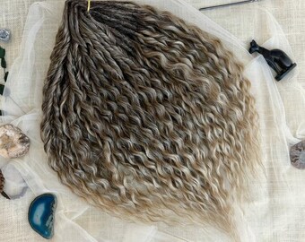 In Stock in US Curly Dreads, 24 inches Ash Brown Wavy Synthetic Dreadlock Extensions, Boho Double Ended Crochet Locks, Fast Shipping