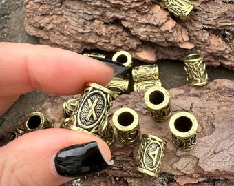 Custom Norse Dreadlock Hair Rings, Viking Runes Beard Beads, Scandinavian Alphabet Charm For Hair, Wavy Dread Extensions Accessories