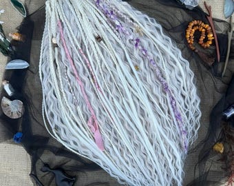 Dreadlock Extensions, 24 inches DE Platinum Blonde Wavy Dreads and Textured Braids, Soft Double Ended Curly Boho Locks for Women