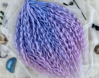 Dreadlocks cacheados, Violet DE SE, extensões de dreadlocks sintéticos ondulados, 60 cm, cachos boho de crochê com ponta dupla, dreadlocks sintéticos lilás ombré.