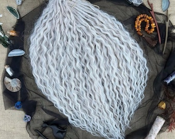 Curly Dreads, 24 inches DE SE Platinum Blonde Wavy Synthetic Dreadlock Extensions, White Single Double Ended Crochet Locks