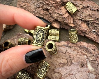 Norse Runic Dreadlock Beads, Scandinavian Beard Jewelry, Viking Futhark Hair Cuffs, Dreads Charm Pagan Accessories, Hair Wrap for Dreads
