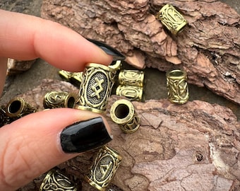 Runic alphabet head beads dreads, Scandinavian alphabet runes hole charm, Norse Viking individual hair jewelry, Dreads accessories