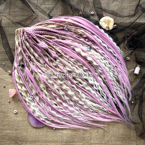 Ombre Warm Blonde Curls and Pink Textured Braids, Double Ended Custom Synthetic Wave Dreadlock Extensions, 60 DE Crochet Curly Soft  Braids