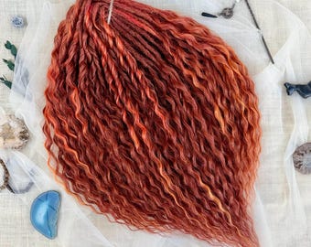 Fast Shipping Dreads, Burgundy  Curly Dreadlocks, Red DE SE Synthetic Crochet Extensions, Orange Boho Wavy Festival Hair, Ready to Ship