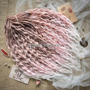 Full Head Set Pastel Pink Crochet Curls Hair, 60 DE Wavy Soft Dreadlock Extensions, Curly Boho Synthetic Locks, Double Ended Curly Dreads