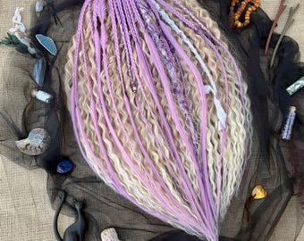Colorful Dreadlocks, Wavy Dreads and Pink Braids, 24 Inch Warm Blonde Synthetic Extensions, Reusable Pastel Locks Set