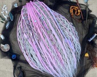 Colorful Dreadlocks, DE 24 inches Cold Blonde Crochet Wavy Dread Extensions and Pink Textured Braids, Reusable Synthetic Curls