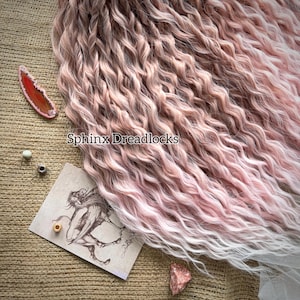 Ready to Ship Set Pastel Pink Crochet Curls Hair, 60 DE Wavy Soft Dreadlock Extensions, Curly Synthetic Double Ended Curly Dreads in Stock