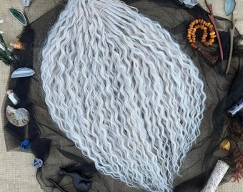 Curly Dreads, 24 inches Platinum Blonde DE SE Wavy Synthetic Dreadlock Extensions, White Single Double Ended Crochet Locks