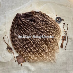 Ombre Brown Crochet Curls Hair, 60 DE Wavy Boho Dreadlock Extensions, Curly Synthetic Locks Hair, Full Head Set Double Ended Curly Dreads