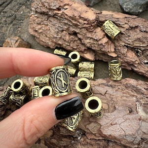 Custom Norse Dreadlock Hair Rings, Viking Runes Beard Beads, Scandinavian Alphabet Charm For Hair, Wavy Dread Extensions Accessories
