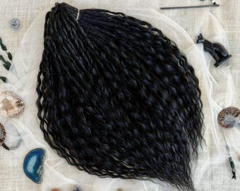 Fast Delivery Dreads, 24 Inches Black Reusable Synthetic Curly Dreadlock Extensions, Double Ended Wavy Locks, Natural Look Boho Hippie Curls