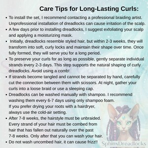 a collection of tips for caring for long-lasting curls, including advice on installing dreadlocks, maintaining them, and washing them. The image does not contain any text that is too long or repetitive, and it focuses on providing useful information about caring for long-lasting curls.