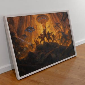 Helldivers Affiche numérique style peinture à l’huile | Bataille futuriste | Art mural gamer | Téléchargement immédiat