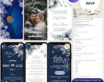 Winter Wedding e-Invitation with Animated Envelope, Trackable RSVP, Interactive Digital Invite