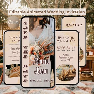 Faire-part vidéo de mariage bohème avec compte à rebours | Réservez la date d'animation rustique | Modèle de toile numérique | Faire-part de mariage floral d'automne E