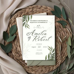 Eucalyptus Wedding Invitation: Greenery Script, Printable Template (Digital Download)