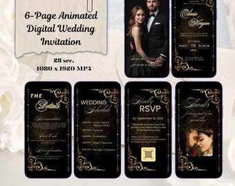 Modern Luxury Black & Gold Animated Wedding Invitation – Elegant Digital Invite, Instant Download, Customizable Design