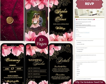 Animated Wedding Invitation Template, Editable Digital Invite with Envelope, Online RSVP, Instant Download