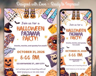 Invitación a fiesta de pijamas de Halloween: Invitación a una fiesta de noche espeluznante