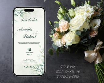 Greenery Wedding Invitation: Eucalyptus Electronic Evite (Smartphone Digital Download)