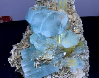 4kg Natural Sky Blue Color Aquamarine Crystal Cluster With Muscovite Combine Specimen , @ Mineral Specimens