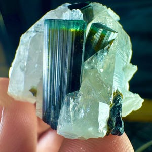 122 CTs Natural Green Cap Tourmaline Crystals With Quartz On Albite Combine Specimen , @ Mineral Specimens