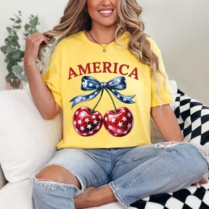 Comfort Colors® Memorial Day Shirt, Coquette 4th of July Shirt Women, Stars Stripes USA Flag Shirts, Red White Blue Shirts for Women
