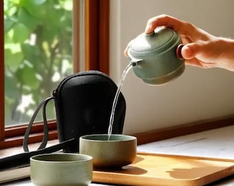 Juego de té de cerámica japonesa rústica: regalo de viaje de kungfu zen