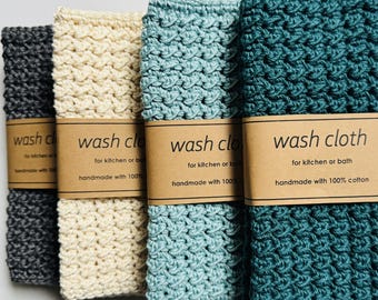 Débarbouillettes en coton faites main : lavette et débarbouillette au crochet (paquet de deux)