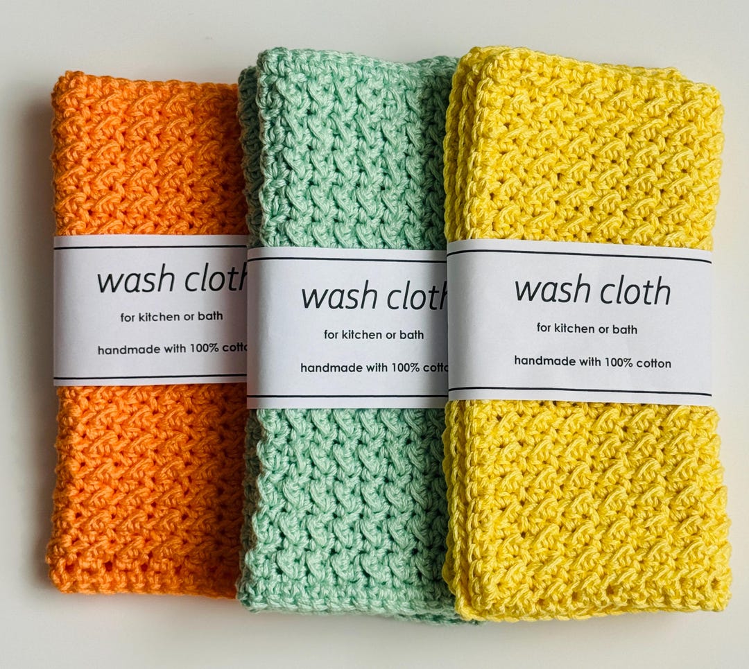 Handmade Cotton Wash Cloths: Crocheted Dishcloth & Face Cloth (package ...