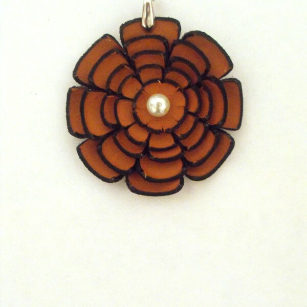 Terracota Leather flower pendant - Jewelry supplies - Floral pendant