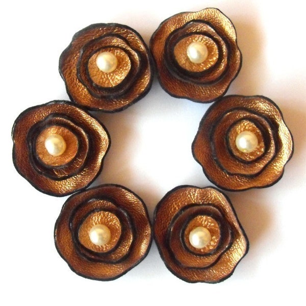 Jewelry making supplies. Leather flowers  6 pcs