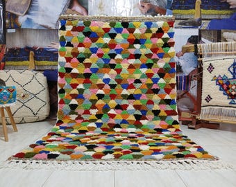 Handwoven Moroccan Wool Rug: Colorful Checkered Berber Rug (4x6 ft)