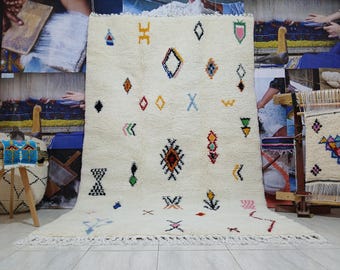 Custom Moroccan Checkered Rug, Handmade Beni Ourain wool rug 5x8 ft.